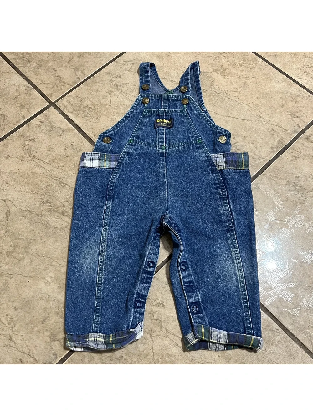 Vintage OshKosh Plaid Denim Plaid Lined Denim Overalls Preppy Vestback Baby 18M